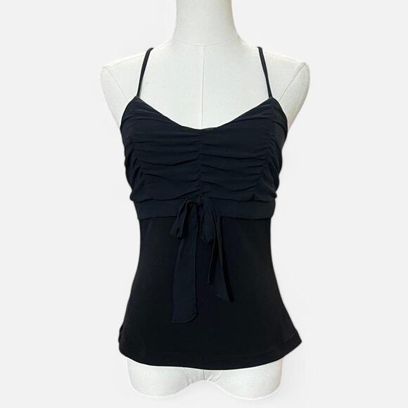VTG Y2K Hiatus Black Ruched Chiffon Form Fitting Summer Goth Cami Top S/XS - Picture 3 of 7